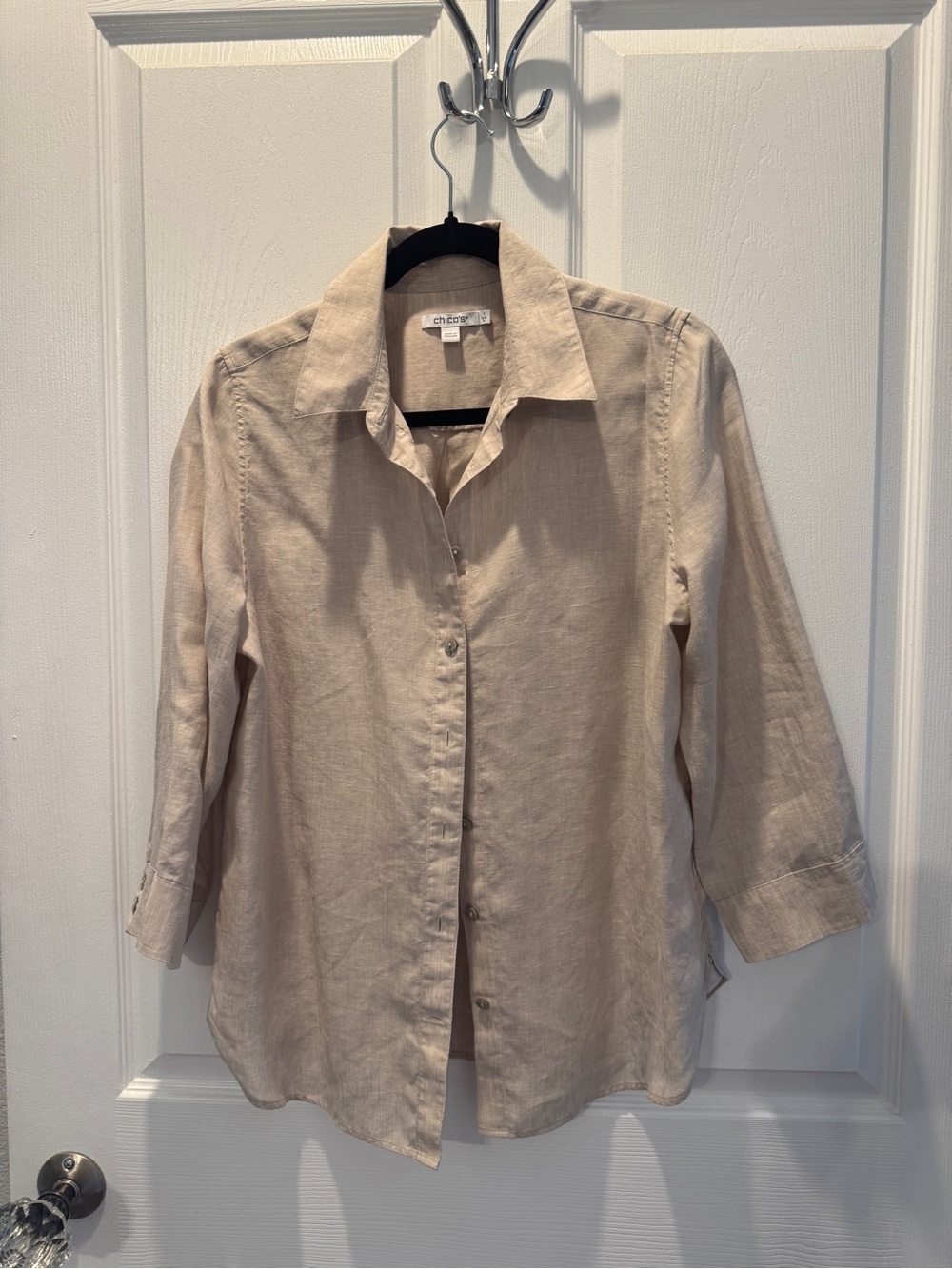 Chico's Beige Linen Button-Front Shirt